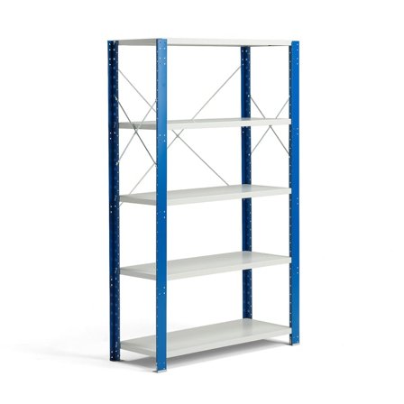 Hyllställ MIX, grundsektion, 1740x1065x600 mm, blå, ljusgrå hyllplan