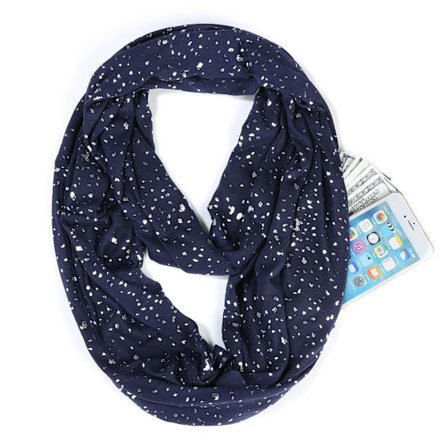 Dam Vinter Dubbla Lager för Infinity Scarf Glitter Silver Paljetter Dold Dragkedja Ficka Förvaring Snood Ring Filt Wra