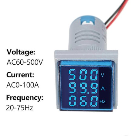 Mini Fyrkantig Digital Volt-amperemeter Voltammeter Amperemeter Voltmeter Cymometer Tre LED-display Spänning & Ström & Frekvensmätare Indikator 
