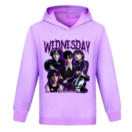 Onsdag Addams printed långärmade huvtröjor Barn Pojkar Flickor Casual Tröja med huva Pullover Jumper Toppar Purple 13-14 Years