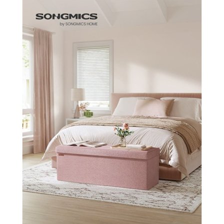 Rootz Pink osmannisk opbevaringsbænk - MDF polstret sæde - hørfinish - Høj modstandsdygtig skum - 38 cm x 110 cm x 38 cm - 300 kg Kapacitet