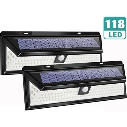 (Svart) 2 stk. Solar vegglampe 118 LED med bevegelsessensor IP65 Vanntett for hage utendørs belysning