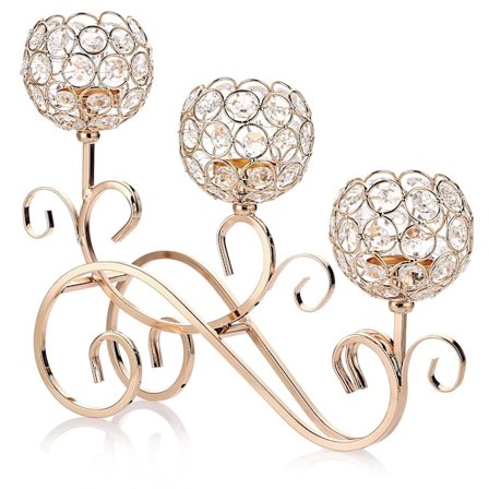 Kultainen S-muotoinen kristallikyntelikkö 3-haaraiset kristallikulhot Lasiset metalliset kynttilänjalat Tealight-koristeelliset kandelaabrit 