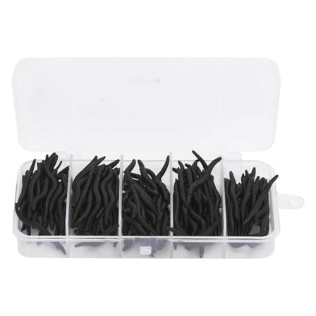 150 stk 4cm Silikon Svart Kunstig Orm Meitemark Myk Fiskelokk Agn Fiskeutstyr Tilbehørsett
