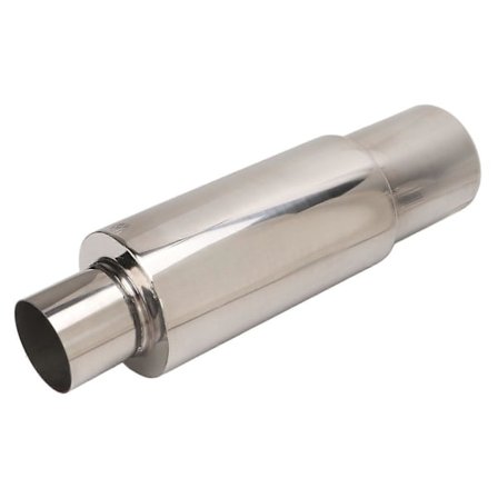 Avgasljuddämpare i rostfritt stål Resonator 2,5 tum Inlopp 3,5 tum Utlopp Ändrör Universal för bil