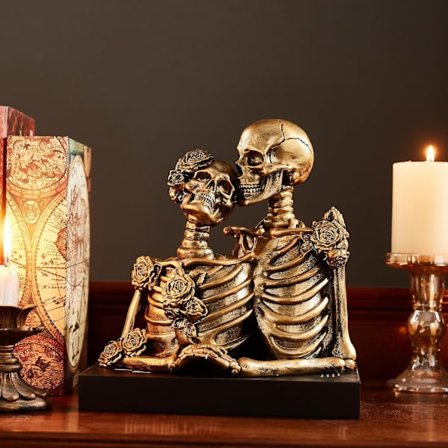 Skalle Dekoration Halloween Dekoration: Skelettfigurer Resin Par Staty Vintage Heminredning (A)