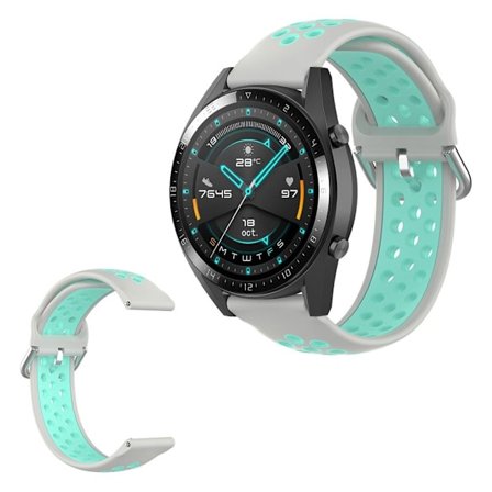 Samsung Galaxy Watch (46mm) / Gear S3 / Huawei Watch GT 2e / GT / GT 2 42mm / 46mm tvåfärgad silikon klockarmband - grå / cyan