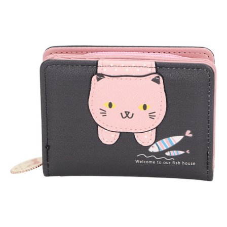 Koreansk stil sød dyre pung lille PU læder lynlås skifte taske til kvinder og piger sort