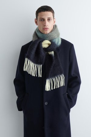 COS Men's Fringed Mohair Scarf in Navy