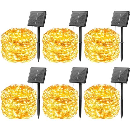 Solcellsdrivna utomhusljusslingor, 6-pack 22 meter 1200 LED-lampor med 8 lägen Vattentät dekoration Koppartrådslampor för uteplats trädgård