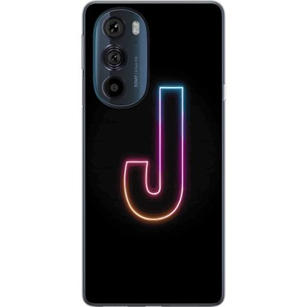 Yhteensopiva Puhelinkuori Motorola Motorola Edge 30 Pro Minimaalinen neonkirjain J värien vaihtuessa valossa mustaa taustaa vasten
