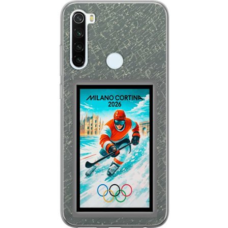 Kompatibel Mobilcover til Xiaomi Redmi Note 8 Curling illustration med spillere og sten på isen, Milano Cortina 2026, snedækkede stænk og olympiske