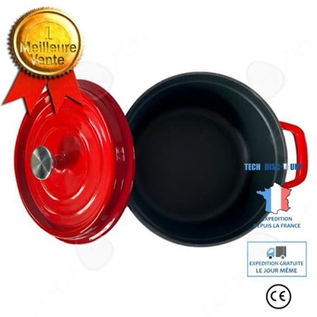 Emaljerad gryta - TECH DISCOUNT - 24 cm - Gjutjärn - Non-stick - Kompatibel med alla värmekällor