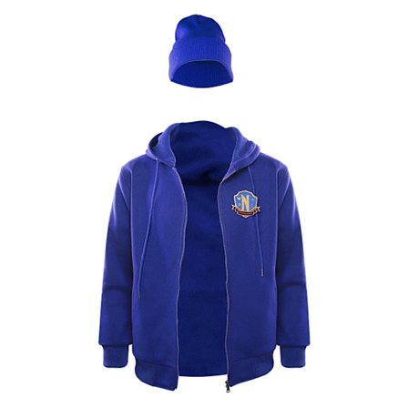 Addams American Drama Blue Coat Cosplay kostym med hatt Y