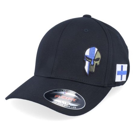 Army Head - Svart flexfit Keps - Finland Army Skull Black Wooly Combed Flexfit @ Hatstore