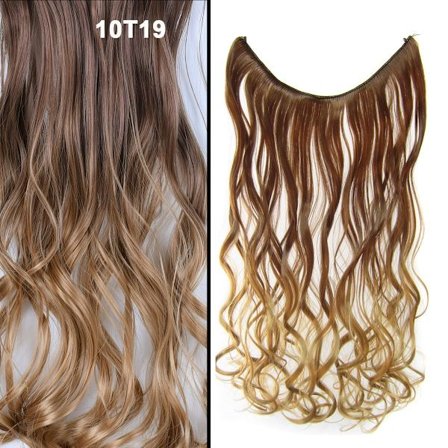 Jeedou One Piece syntetiskt hårförlängning utan klämmor med osynlig linje rakt och vågigt hår hårstycken brun blå ombre färg