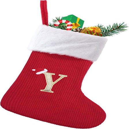 Julestrømper, Medium Personlige Strikkede Julegavestrømper med Bokstaver, Røde Peishengende Nissetrømper for Juledekorasjon Julegave