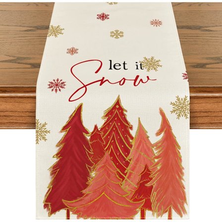 Rød Julenisse La Det Snø Snøfnugg Bordløper, Sesongmessig Vinter Kjøkken Spisestue Borddekorasjon For Hjem Fest 13x72 Tommer