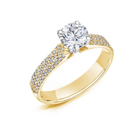 Bague avec pierre latérale Fiona, or jaune 18 carats, platine et diamant synthétique de 0,50 carat - Bagues de Fiançailles