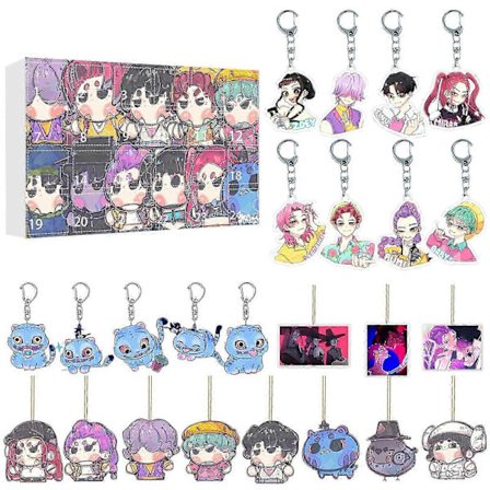 2025 KPOP Demon Hunter Jentegruppe Jule Nedtellingskalender Blind Box Akryl Anheng Nøkkelring, 46 Dager Xmas Anime Gave