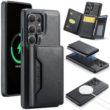 Yhteensopiva puhelimen 16/15/14 kanssa kaksi-yhdessä magneettinen korttipidike suojakotelo MagSafe langaton lataus Black_tfrf Black 16