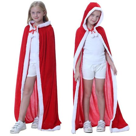 Børne Jul Rød Hætte Kappe Fuld Længde Udklædning Kostumer