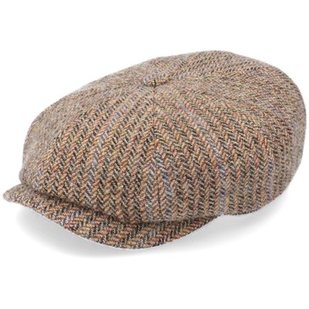 Stetson - Brun flatcap Caps - Hatteras Virgin Wool Herringbone Brown Flat Cap @ Hatstore