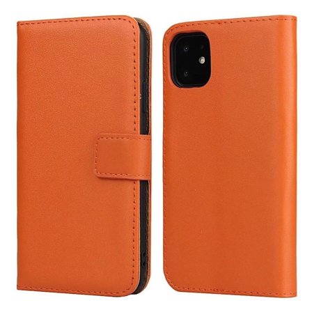 Fodral för iPhone 13 mini orange färg Kalvskinn Flip Plånbok med Korthållare