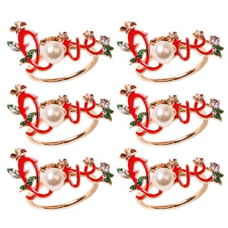 Ystävänpäivän lautasliinasormukset, 6 set käsintehty helmi, rakkaus lautasliinasormus Serviette soljet pidike hääjuhlaan syntymäpäivän kiitospäivän 