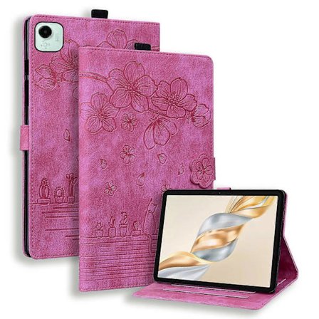 Fodral för Honor Pad X9a/Pad X9 Pro med Kortfack Läder Tablet Ställ Folio Omslag Blomma Katt