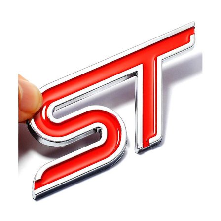 Kromi/punainen Ford Metal St -takamerkki, tarra Focus St Ford Fiesta St