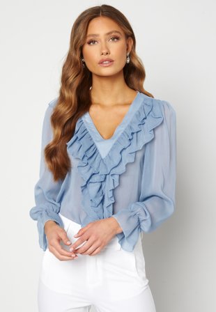 Trendyol V-Neck Flounce Blouse Mavi/Blue Klær