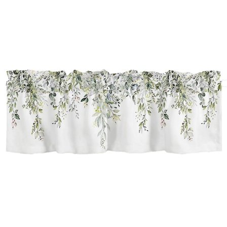 Salvianvihreä verhokappa ikkunalle, akvarelli eukalyptuksen lehti, tankotasku ikkunakäsittelyyn