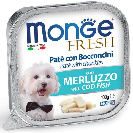 Monge Fresh Paté Bocconcini Con Merluzzo Cibo Umido Per Cani