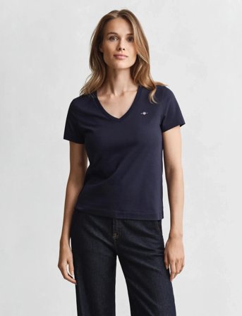 GANT Reg Shield Ss V-Neck T-Shirt - Navy - XL