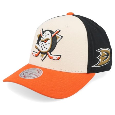 Mitchell & Ness - Anaheim Ducks Brushed Off Pro White/Orange/Black Adjustable Adjustable White Cap - NHL @ Hatstore