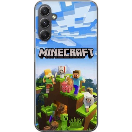 Samsung Galaxy A15 5G Genomskinligt Skal Minecraft Creeper block pixel retro spelande