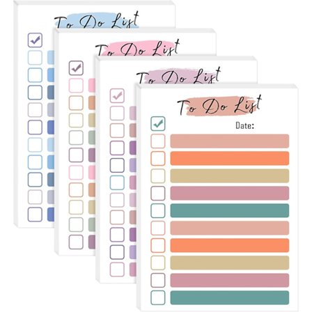 4-pak To-Do List Planlægningsblok - 200 ark 4"x6" Farverige Sticky Notes, Sjove kontorgaver med 4 søde designs til kolleger (Po