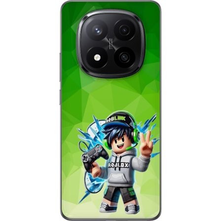 Kompatibelt Mobildeksel til Xiaomi Redmi Note 14 Pro+ Roblox-inspirert gamerfigur med headset, håndkontroll og energiske effekter mot grønn bakgrunn