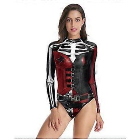 Kvinners Harley Quinn Cosplay Kostyme Skalletrykk Endelt Badetøy (L-XL)
