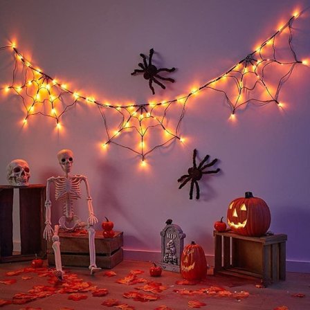 Halloween Spindelvev 1,8 m LED-lyslenke Batteri/USB Vanntett for Hage og Hjemmedekorasjon_TF_TF