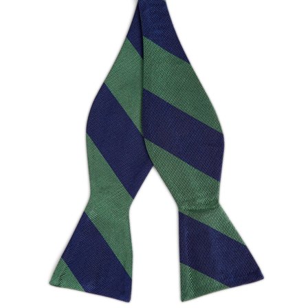 Papion self-tie din mătase cu dungi bleumarin și verzi pentru bărbați - Papioane self-tie