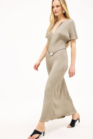 NA-KD - Krøllete, kortermet maxikjole - Høstkjoler - Brun - EU 44