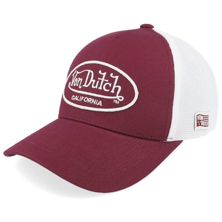 Von Dutch - Rouge trucker Casquette - Oval Patch White/Burgundy A-Frame Trucker @ Hatstore