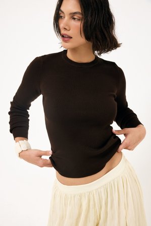 NA-KD Haut en maille côtelée à encolure ronde - - Marron - M