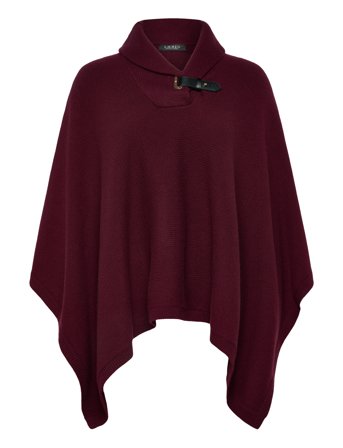 Lauren Ralph Lauren Buckle-Trim Wool-Blend Sweater Poncho - Burgundy - S/M