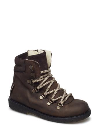 Boots - Flat - With Lace And Zip Nauhalliset Talvikengät Ruskea ANGULUS