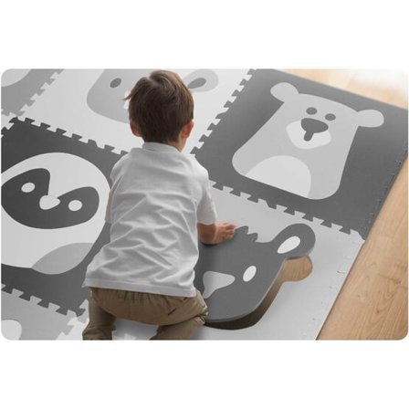 Viking Sports Foam Pussel Lekmatta 180X180Cm - 9 Bitar - Gråa Djur - Litenleker