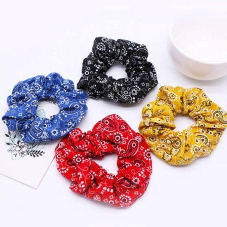 4Pcs Ethnic Floral Scrunchie Elastic Hair Bands Ponytail Holder Hair Rope Ring Retro