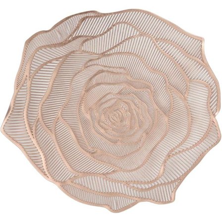 6 stk Metalliske Rose Sølv Vinyl Bordbrikker, 38 cm PVC Bordbrikker, Utskårne Bordunderlag, Varmebestandige Bordbrikker, (Rosa)